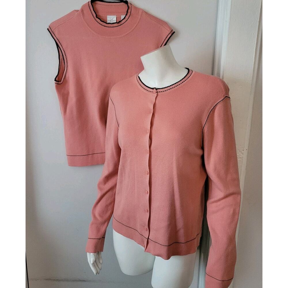 Emma James Women's Sz. PL Peach 2 Pc. Cardigan Sweater Set